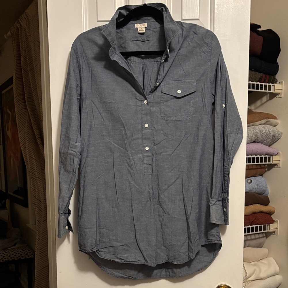 J. Crew Gray Casual long tunic Button-Down Shirt